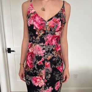 Black Halo Pink and Orange Spaghetti Strap Mini Dress